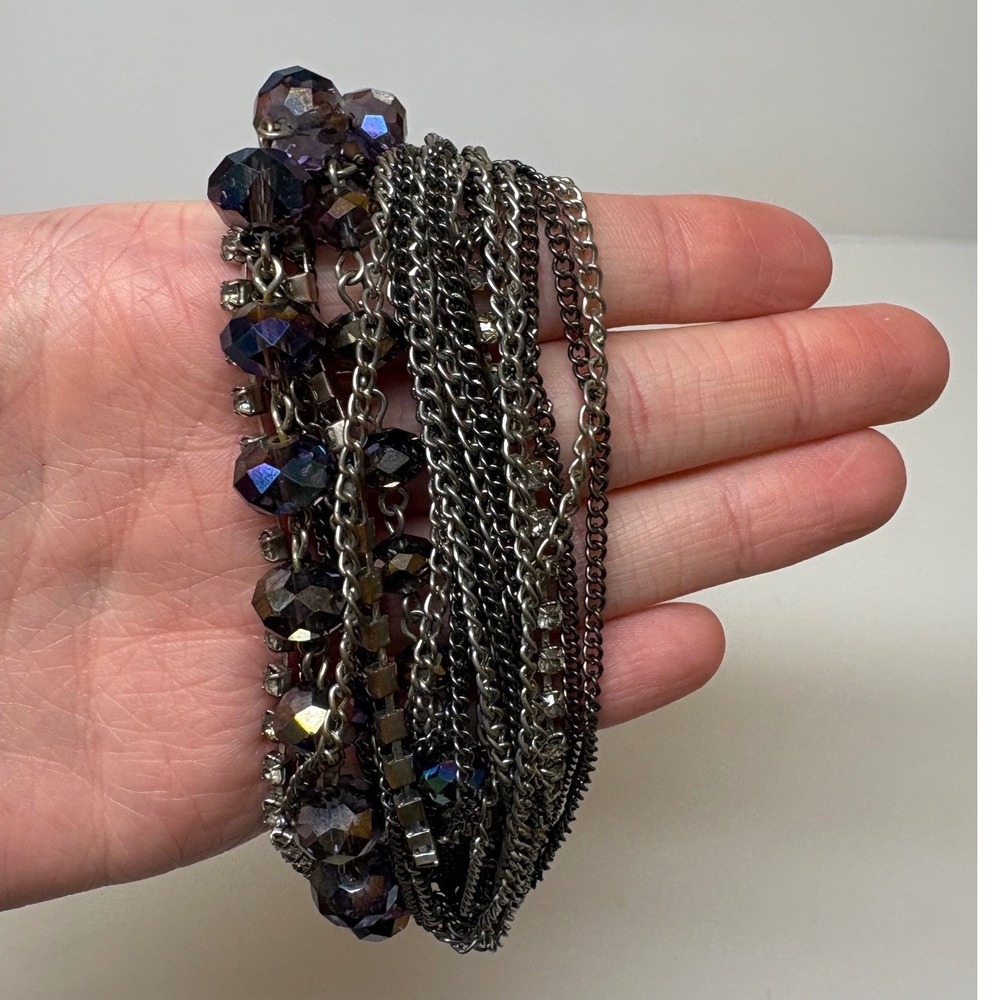 Simply Vera Vera Wang Gunmetal Multi Strand Iridescent Bead Rhinestone Bracelet